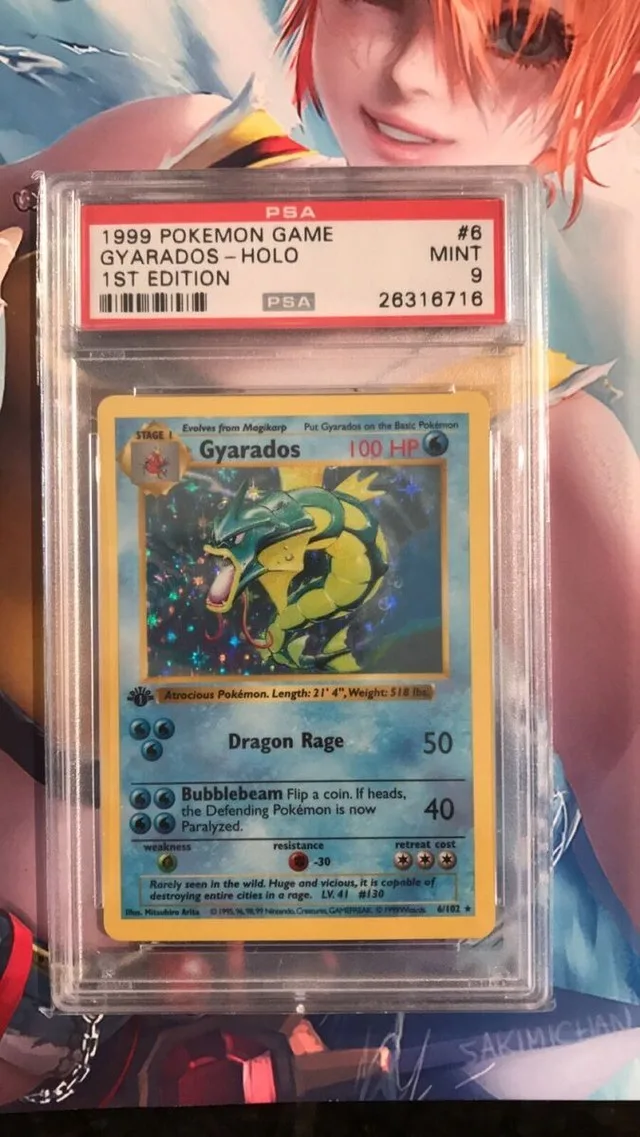 A PSA 9 1st Edition Gyarados holo slab